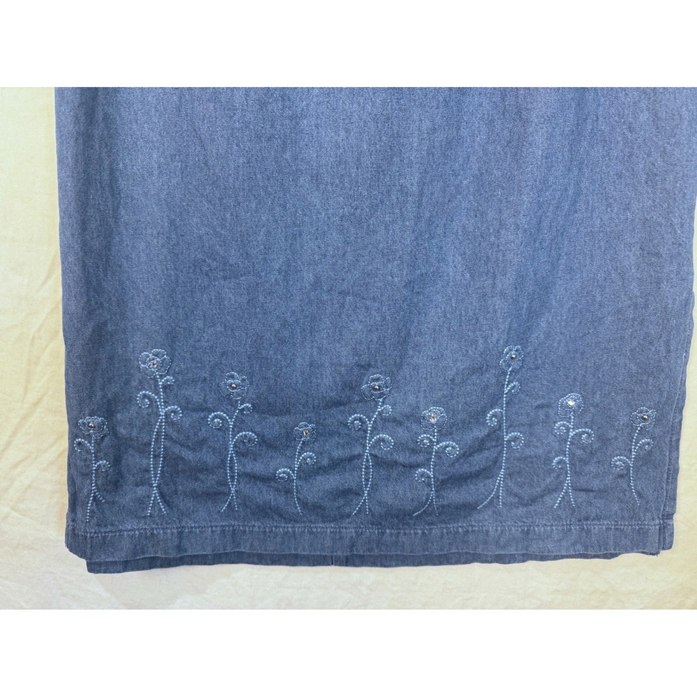 Jaclyn Smith Sport Vintage 90s Denim Long Skirt Embroidered Floral Blue Medium - Picture 10 of 10